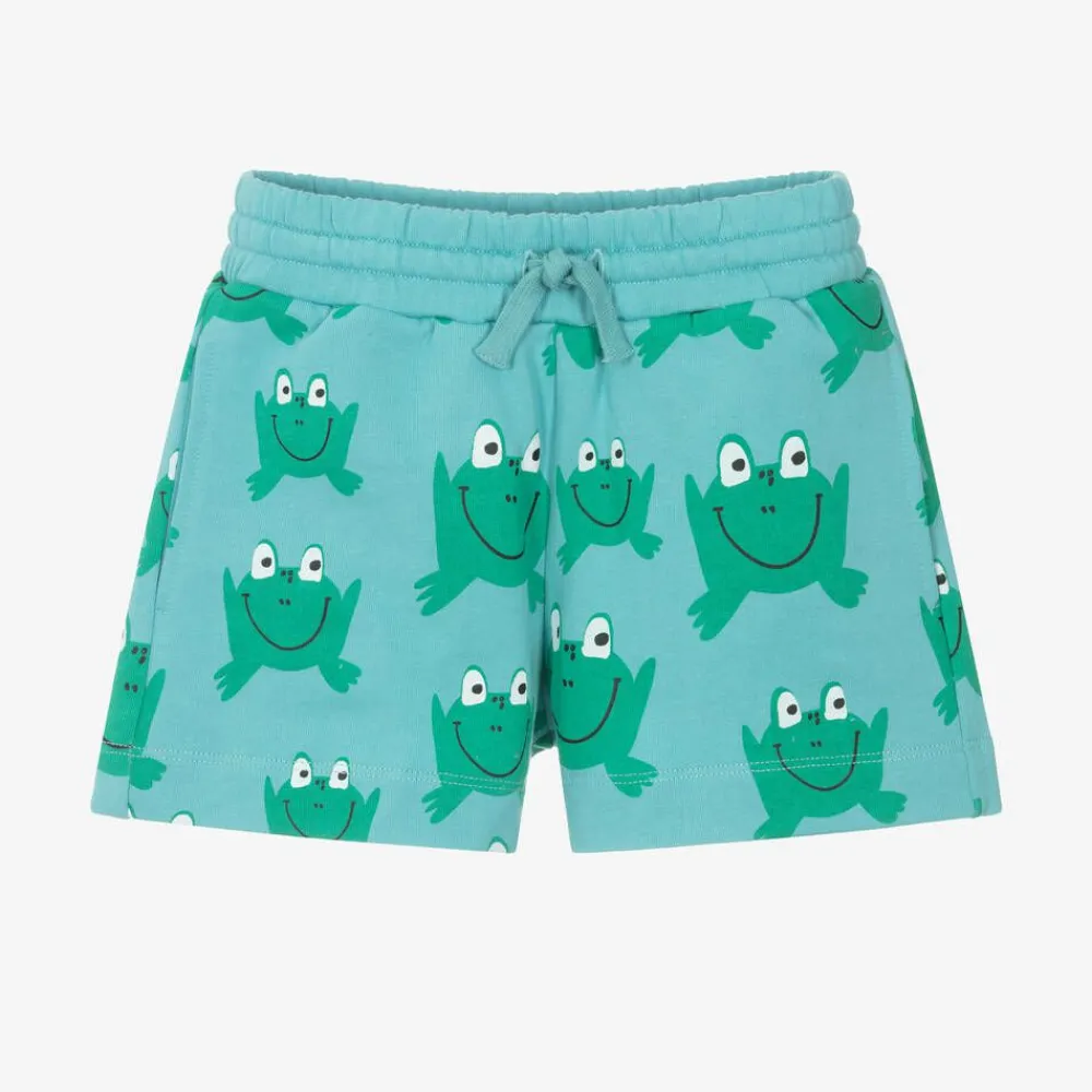 Stella McCartney Kids Shorts|Shorts*Aqua Blue Cotton Frog Shorts