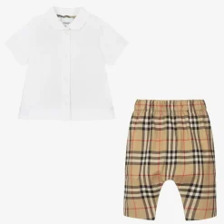 Burberry Gifts*Baby Boys Beige Check Cotton Trouser Set