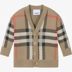 Burberry Tops*Baby Boys Beige Check Wool Cardigan