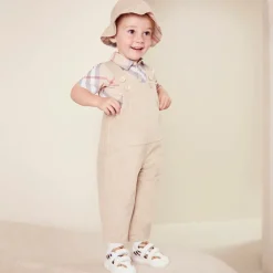 Burberry Gifts*Baby Boys Beige Cotton Dungaree Set PaleStone
