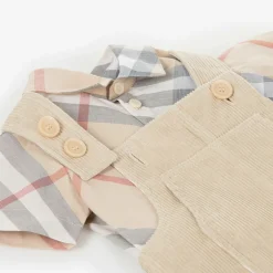 Burberry Gifts*Baby Boys Beige Cotton Dungaree Set PaleStone