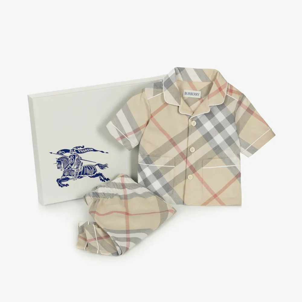 Burberry Outfit Sets|Gifts*Baby Boys Beige Cotton Trouser Gift Set PaleStoneCheck