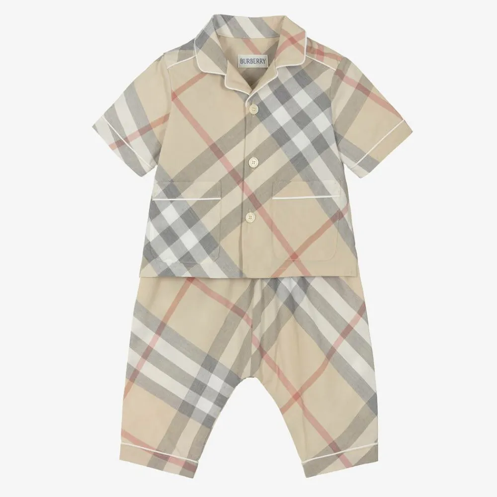 Burberry Outfit Sets|Gifts*Baby Boys Beige Cotton Trouser Gift Set PaleStoneCheck