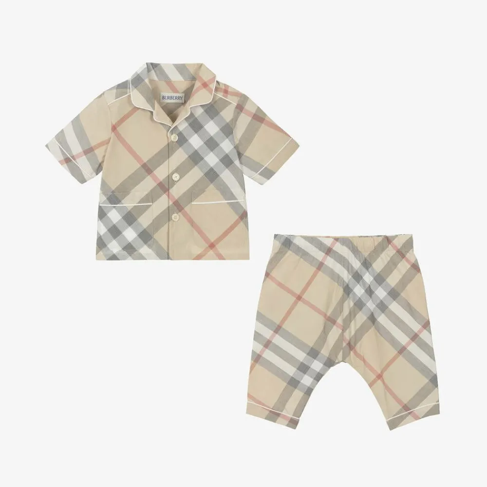 Burberry Outfit Sets|Gifts*Baby Boys Beige Cotton Trouser Gift Set PaleStoneCheck