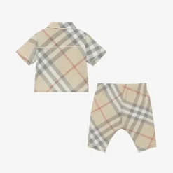 Burberry Outfit Sets|Gifts*Baby Boys Beige Cotton Trouser Gift Set PaleStoneCheck