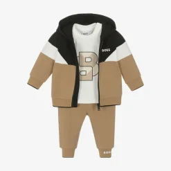 BOSS Tracksuits*Baby Boys Beige Cotton Tracksuit Set