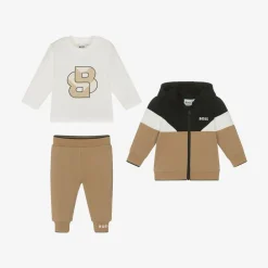 BOSS Tracksuits*Baby Boys Beige Cotton Tracksuit Set