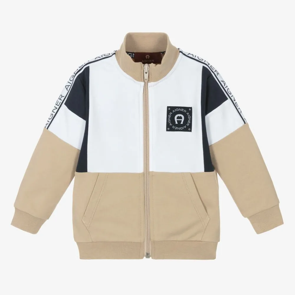 AIGNER Tops*Baby Boys Beige Cotton Zip-Up Top
