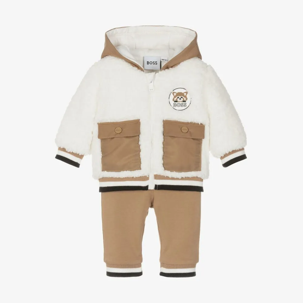 BOSS Tracksuits*Baby Boys Beige Fleece Tracksuit