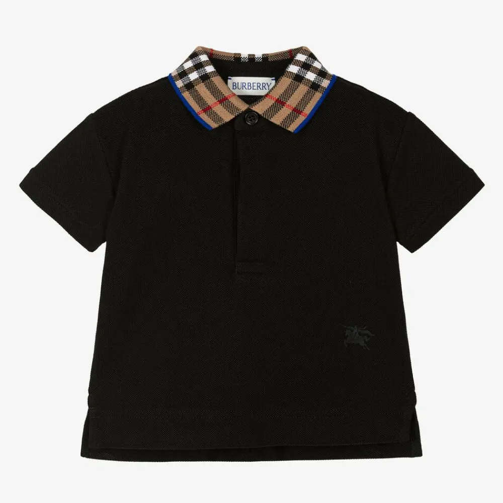Burberry Tops*Baby Boys Black Check Polo Shirt