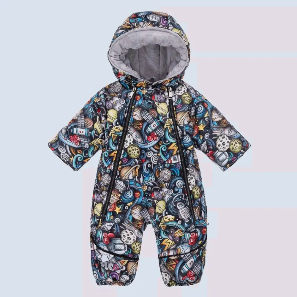 Pilguni Snowwear*Baby Boys Black Space Print 2-in-1 Snowsuit