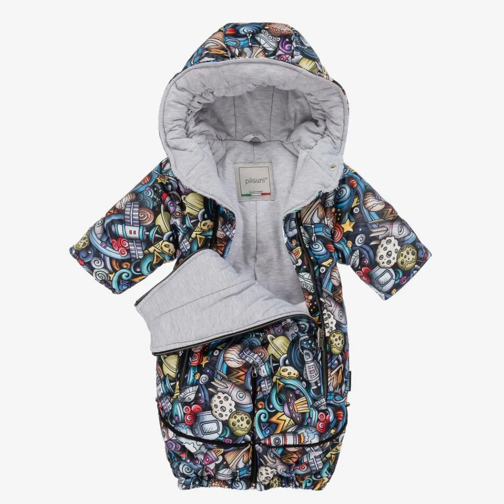 Pilguni Snowwear*Baby Boys Black Space Print 2-in-1 Snowsuit