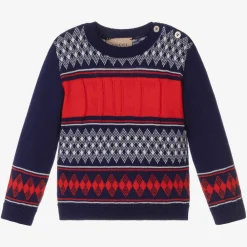 Gucci Tops*Baby Boys Blue & Red Wool Sweater