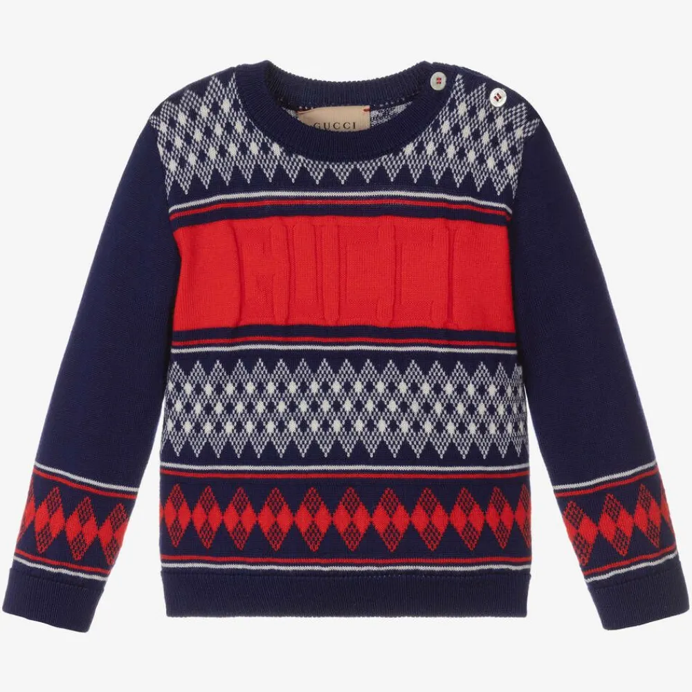 Gucci Tops*Baby Boys Blue & Red Wool Sweater