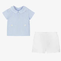 Ancar Outfit Sets|Outfit Sets*Baby Boys Blue & White Linen Buster Suit