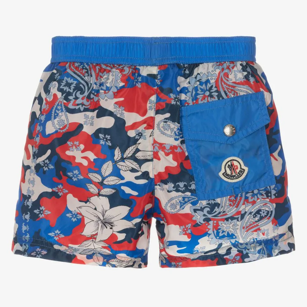 Moncler Enfant Swimwear*Baby Boys Blue Camouflage Print Swim Shorts