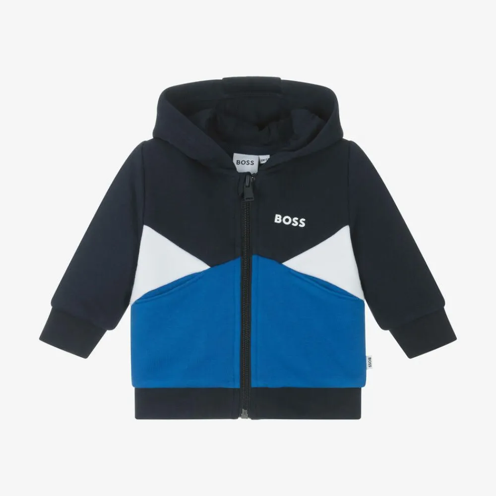 BOSS Tops*Baby Boys Blue Colourblock Cotton Zip-Up Top