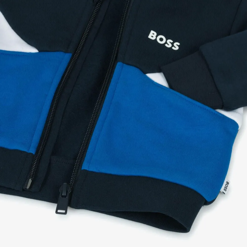 BOSS Tops*Baby Boys Blue Colourblock Cotton Zip-Up Top