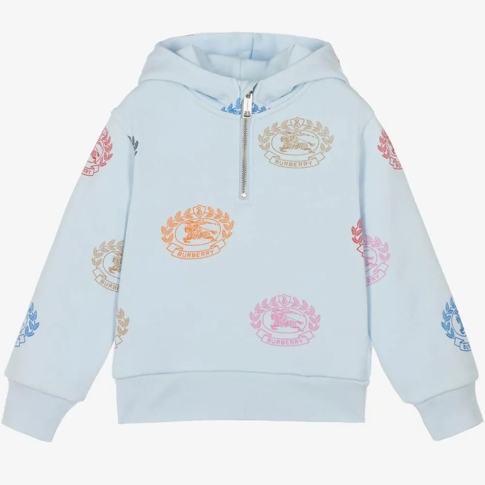 Burberry Tops*Baby Boys Blue Cotton Logo Hoodie