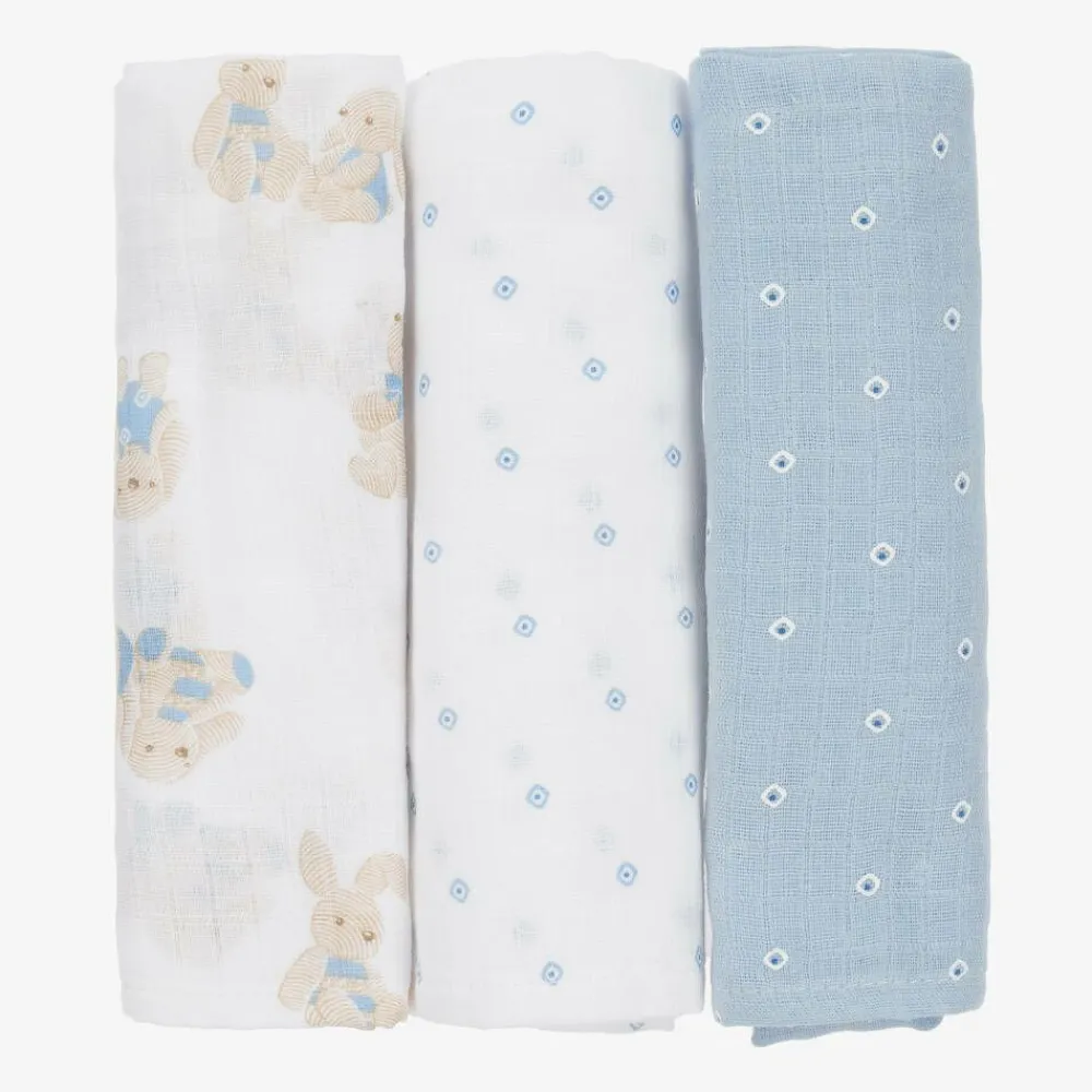 Mayoral Feeding Accessories*Baby Boys Blue Cotton Muslins (3 Pack)