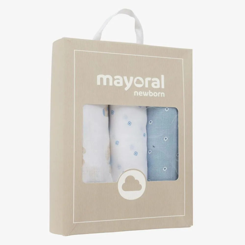 Mayoral Feeding Accessories*Baby Boys Blue Cotton Muslins (3 Pack)