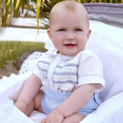 Rachel Riley Outfit Sets|Outfit Sets*Baby Boys Blue Cotton Smocked Buster Suit