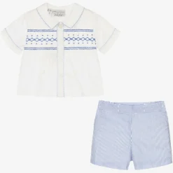Rachel Riley Outfit Sets|Outfit Sets*Baby Boys Blue Cotton Smocked Buster Suit