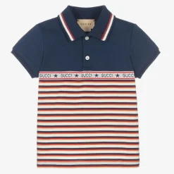 Gucci Tops*Baby Boys Blue Cotton Striped Polo Shirt
