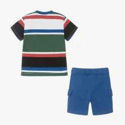 Guess Outfit Sets|Outfit Sets*Baby Boys Blue Cotton Striped Shorts Set