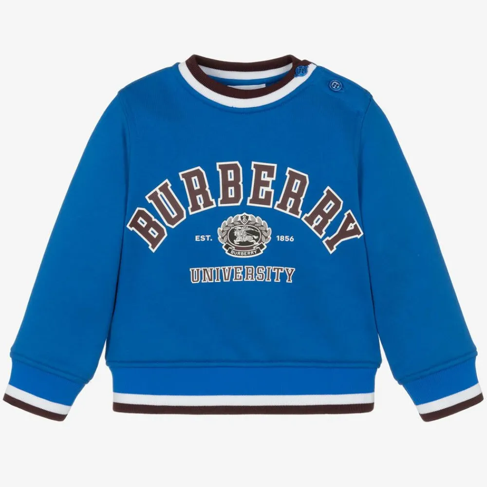 Burberry Tops*Baby Boys Blue Cotton Varsity Sweatshirt