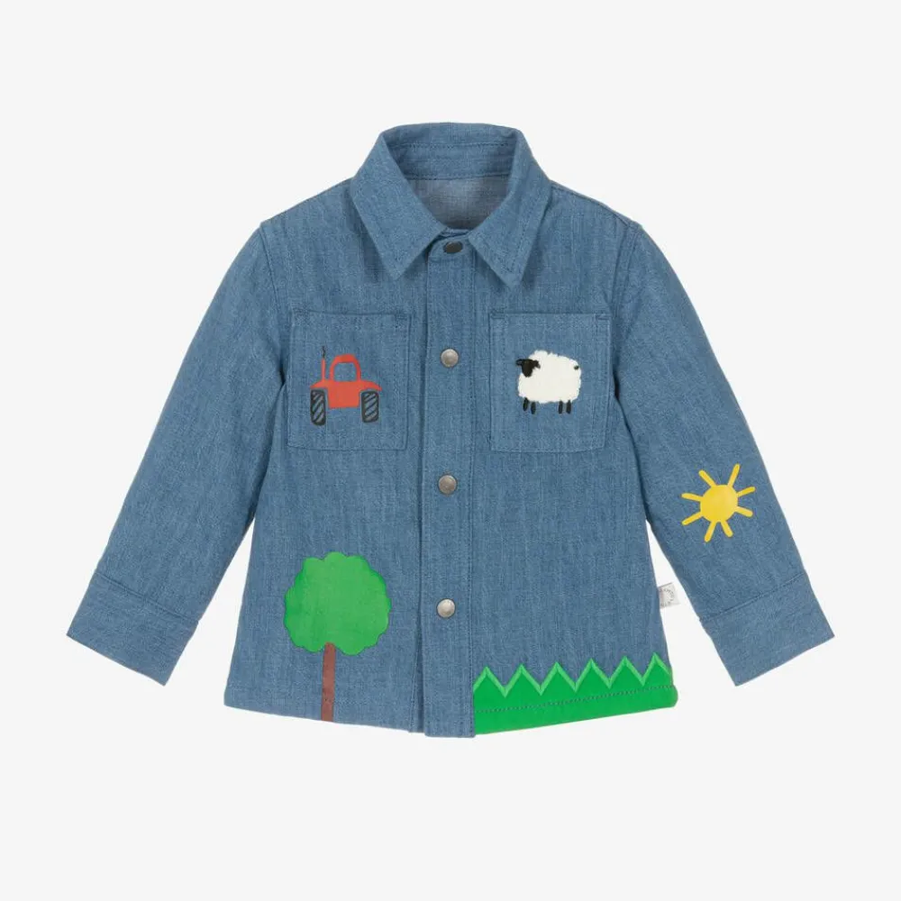 Stella McCartney Kids Tops*Baby Boys Blue Denim Farmyard Shirt