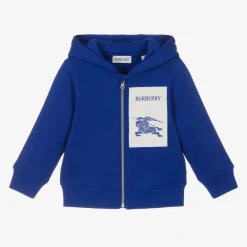 Burberry Tops*Baby Boys Blue EKD Cotton Zip-Up Hoodie