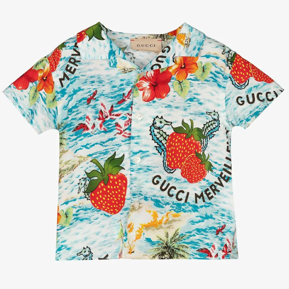 Gucci Tops*Baby Boys Blue Viscose Shirt