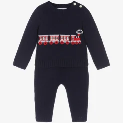 Beatrice amp; George Outfit Sets*Baby Boys Blue Wool Train Trouser Set