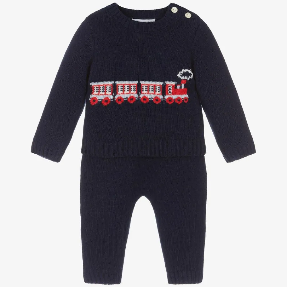 Beatrice amp; George Outfit Sets*Baby Boys Blue Wool Train Trouser Set