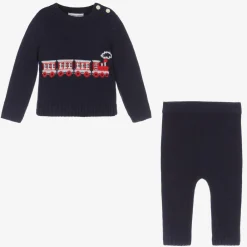 Beatrice amp; George Outfit Sets*Baby Boys Blue Wool Train Trouser Set