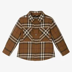 Burberry Tops*Baby Boys Brown Checked Cotton Shirt DarkBirchBrown