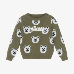 Guess Tops*Baby Boys Green Cotton Bear Sweater
