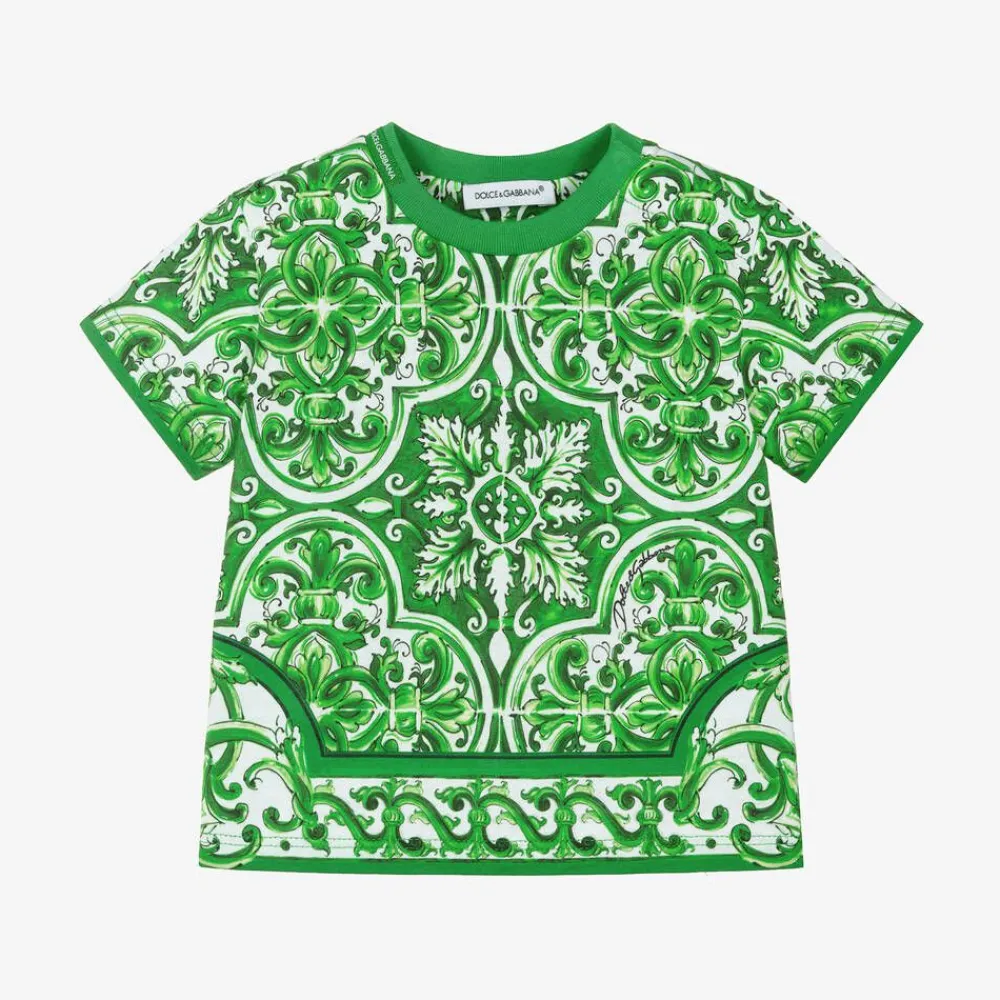 Dolce amp; Gabbana Tops*Baby Boys Green Cotton Majolica T-Shirt