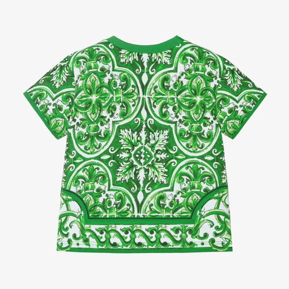 Dolce amp; Gabbana Tops*Baby Boys Green Cotton Majolica T-Shirt