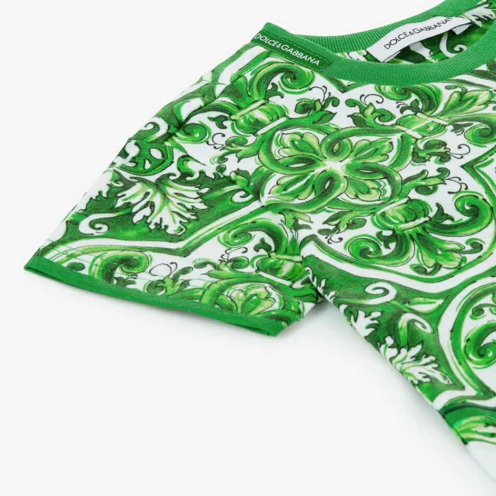 Dolce amp; Gabbana Tops*Baby Boys Green Cotton Majolica T-Shirt