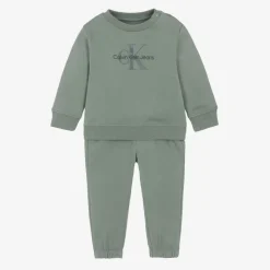 Calvin Klein Tracksuits*Baby Boys Green Cotton Monogram Tracksuit