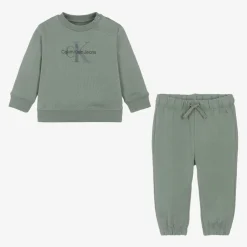 Calvin Klein Tracksuits*Baby Boys Green Cotton Monogram Tracksuit