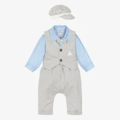 Beau KiD Gifts*Baby Boys Grey & Blue Cotton Trouser Set
