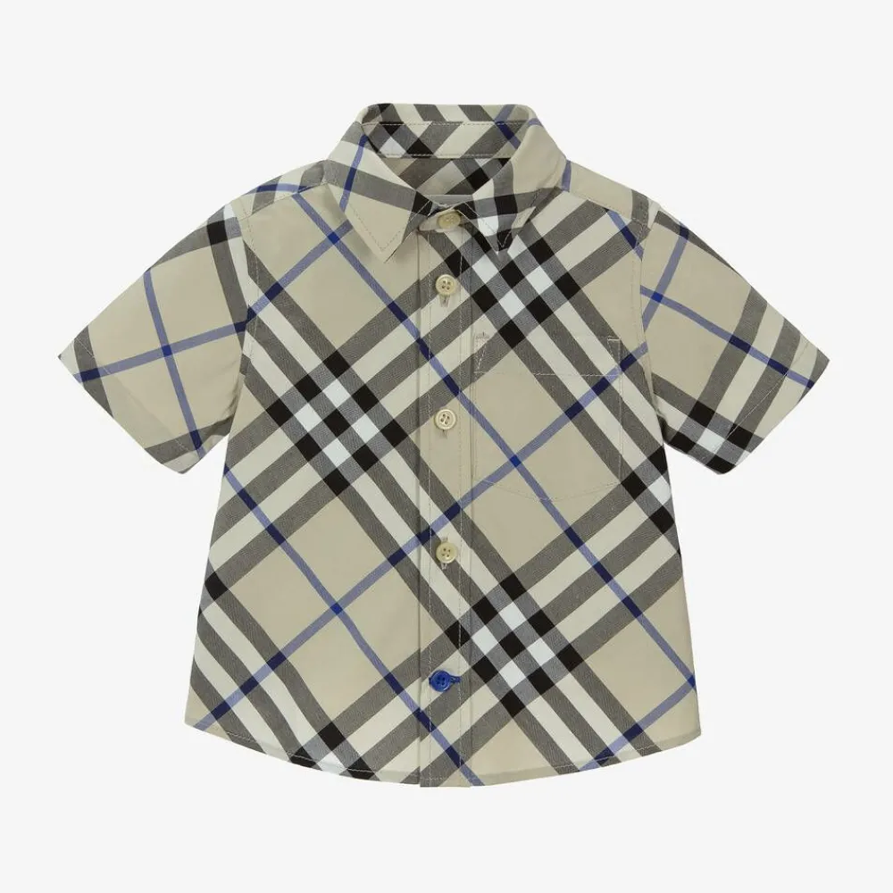Burberry Tops*Baby Boys Grey Check Cotton Shirt Lichen