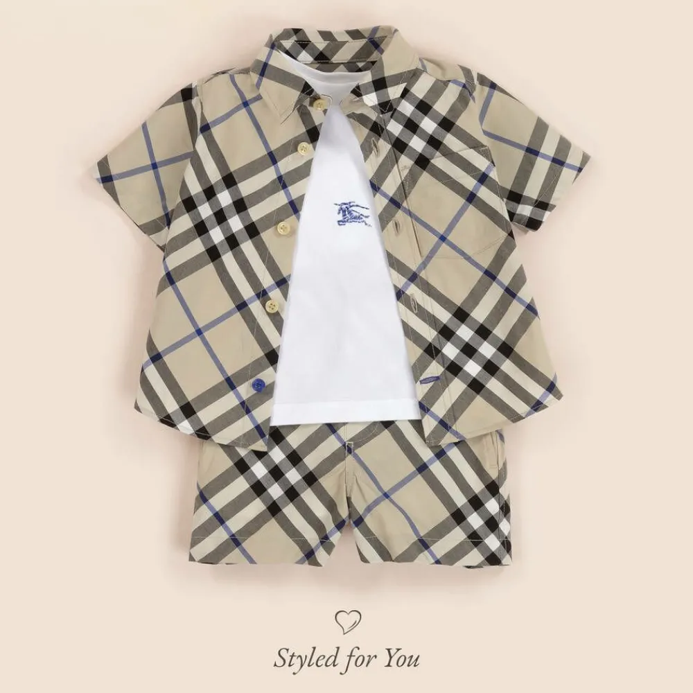 Burberry Tops*Baby Boys Grey Check Cotton Shirt Lichen