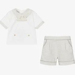Beau KiD Outfit Sets|Outfit Sets*Baby Boys Ivory & Beige Cotton Buster Suit