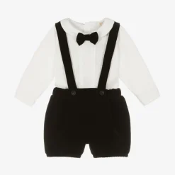 Caramelo Kids Outfit Sets|Outfit Sets*Baby Boys Ivory & Black Velvet Shorts Set