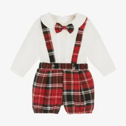 Caramelo Kids Outfit Sets|Outfit Sets*Baby Boys Ivory & Red Tartan Shorts Set