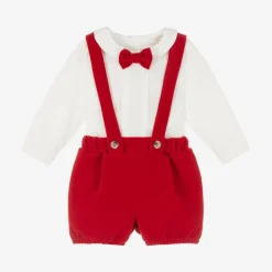 Caramelo Kids Outfit Sets|Outfit Sets*Baby Boys Ivory & Red Velvet Shorts Set